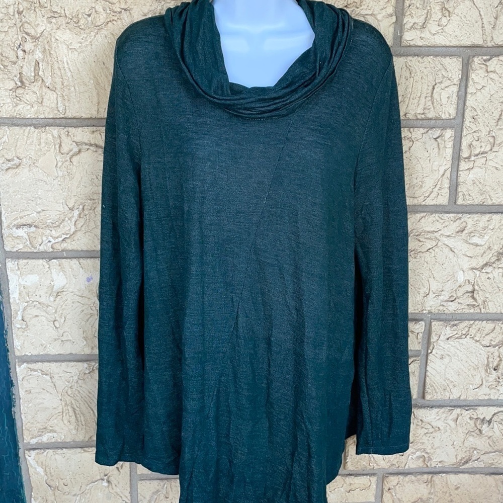 Green Tunic Top turtle neck size large comfy thin femme Cowneck